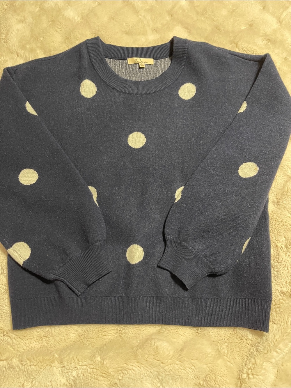 Polka Dot Crewneck Sweater in Navy and Cream
